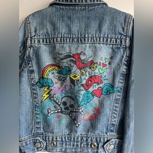 Kids Squeeze Jeans Denim Jacket with sketched back love 6 EUC